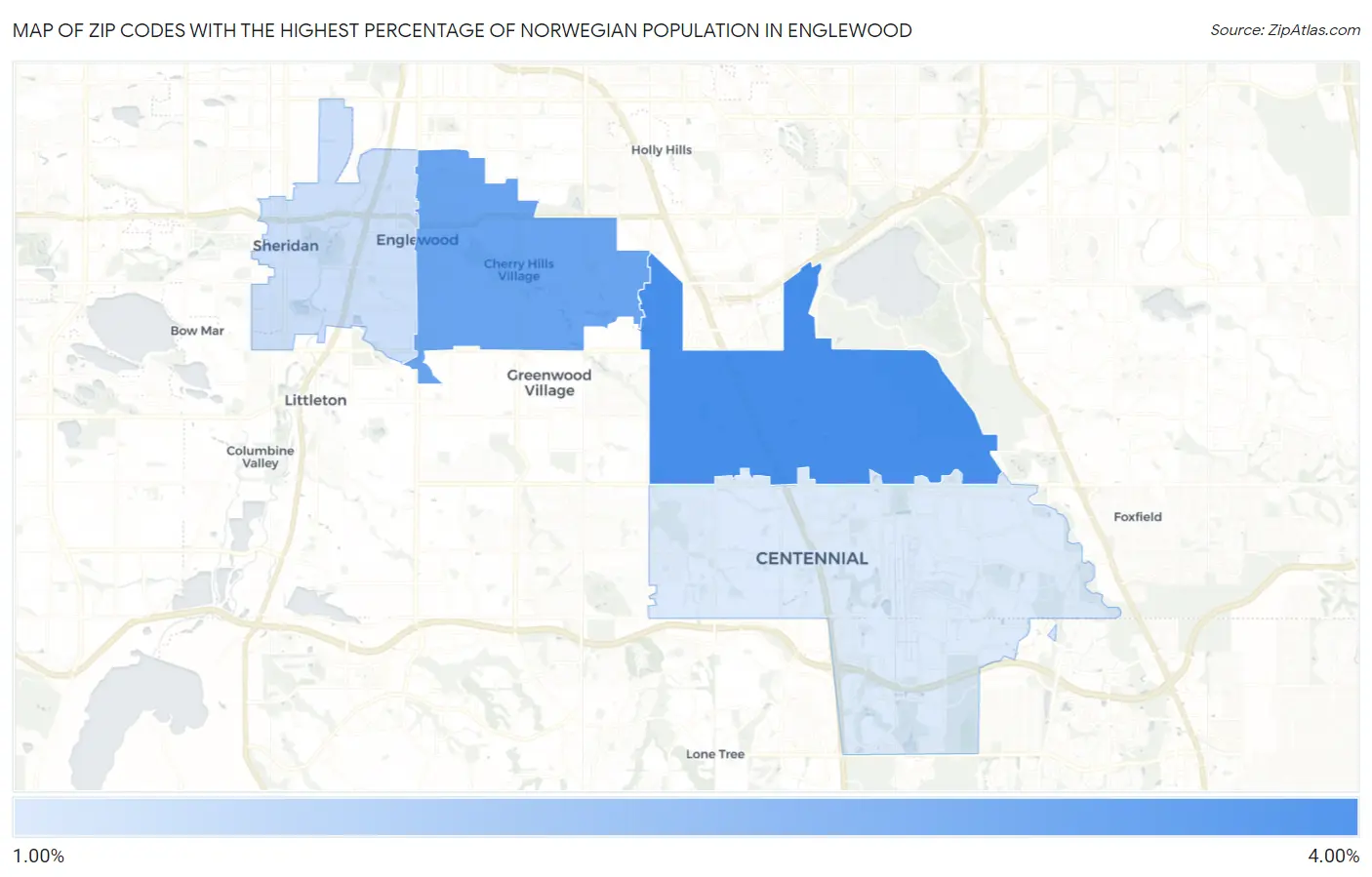 Zip Codes with the Highest Percentage of Norwegian Population in Englewood Map