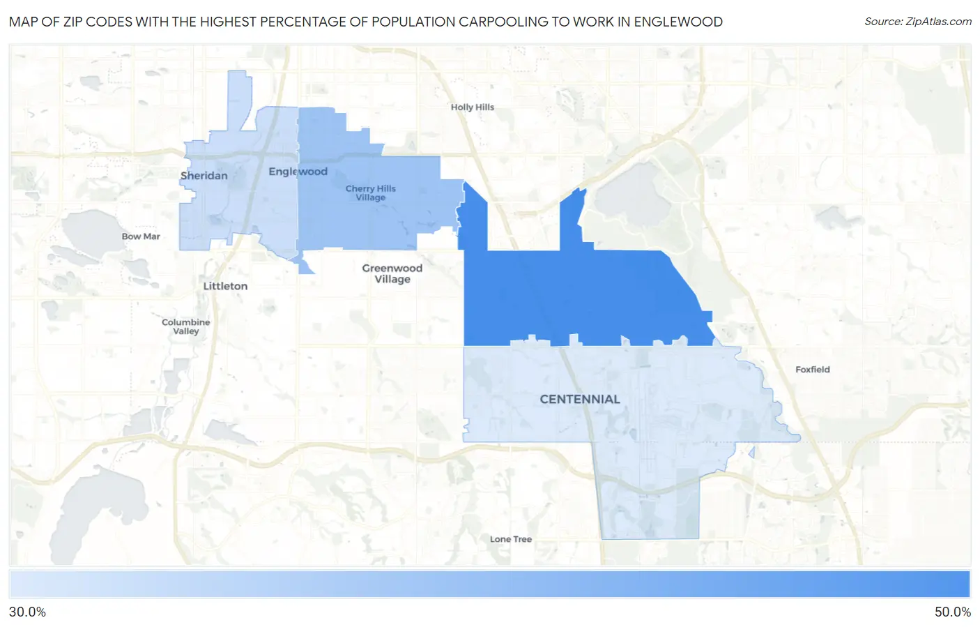 Zip Codes with the Highest Percentage of Population Carpooling to Work in Englewood Map