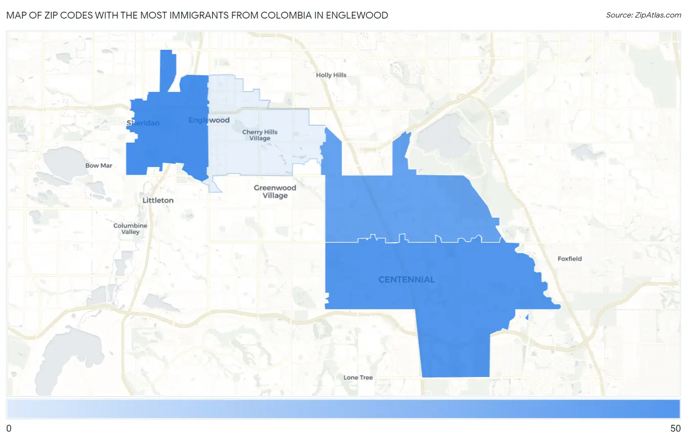 Zip Codes with the Most Immigrants from Colombia in Englewood Map