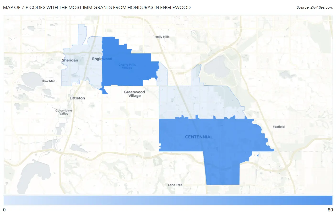 Zip Codes with the Most Immigrants from Honduras in Englewood Map