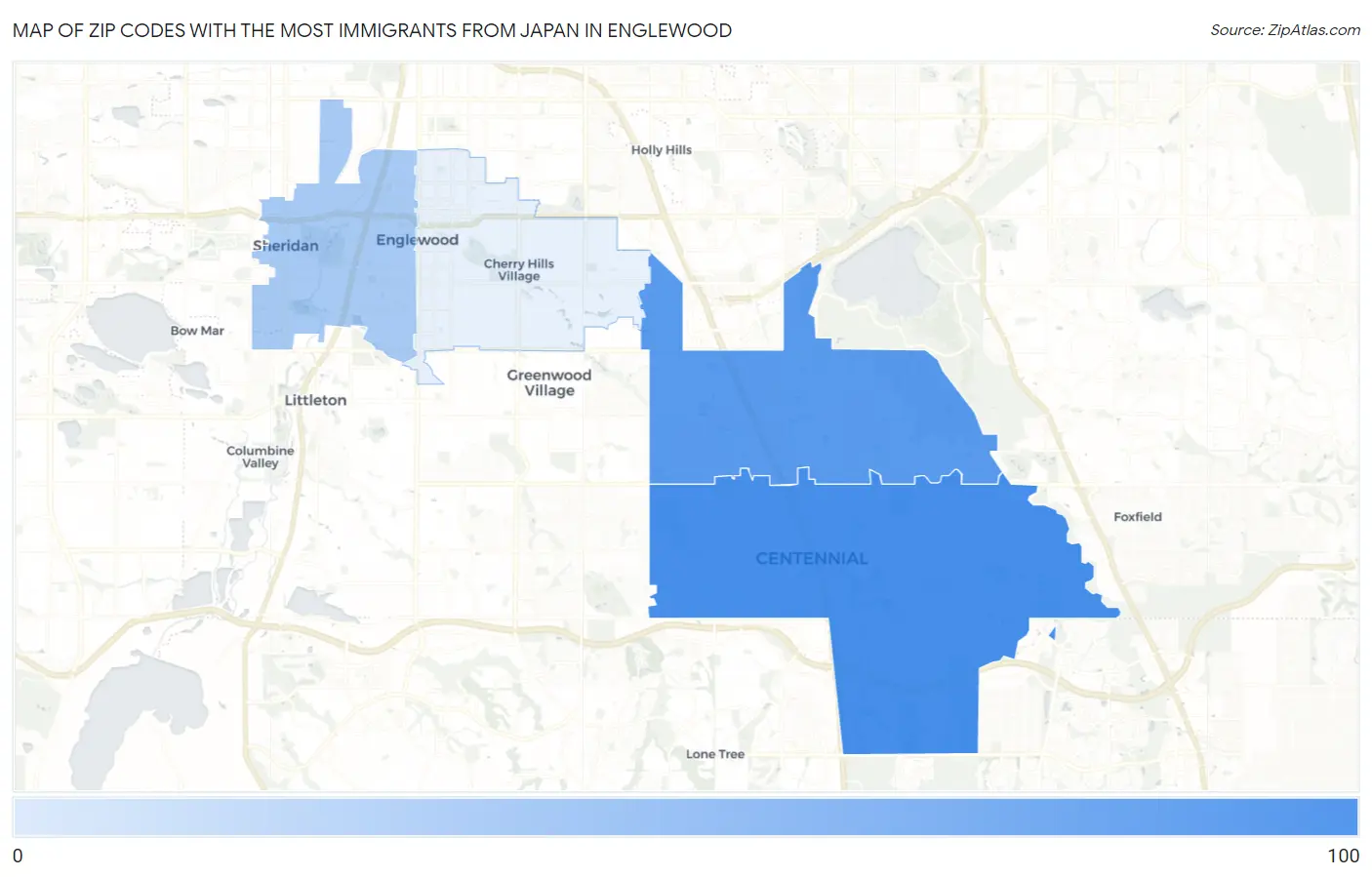 Zip Codes with the Most Immigrants from Japan in Englewood Map