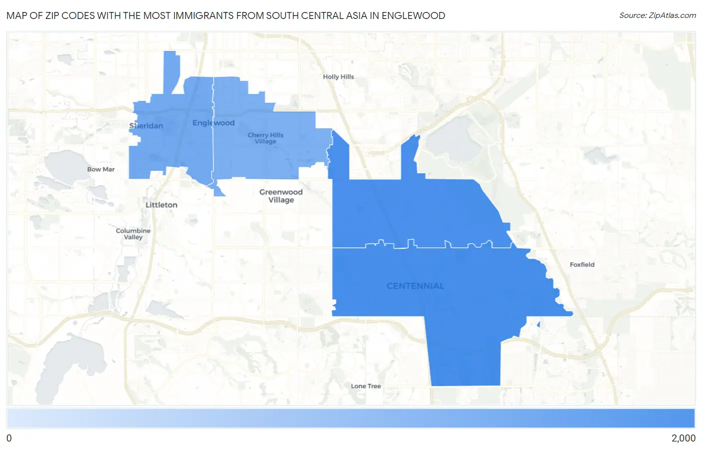 Zip Codes with the Most Immigrants from South Central Asia in Englewood Map