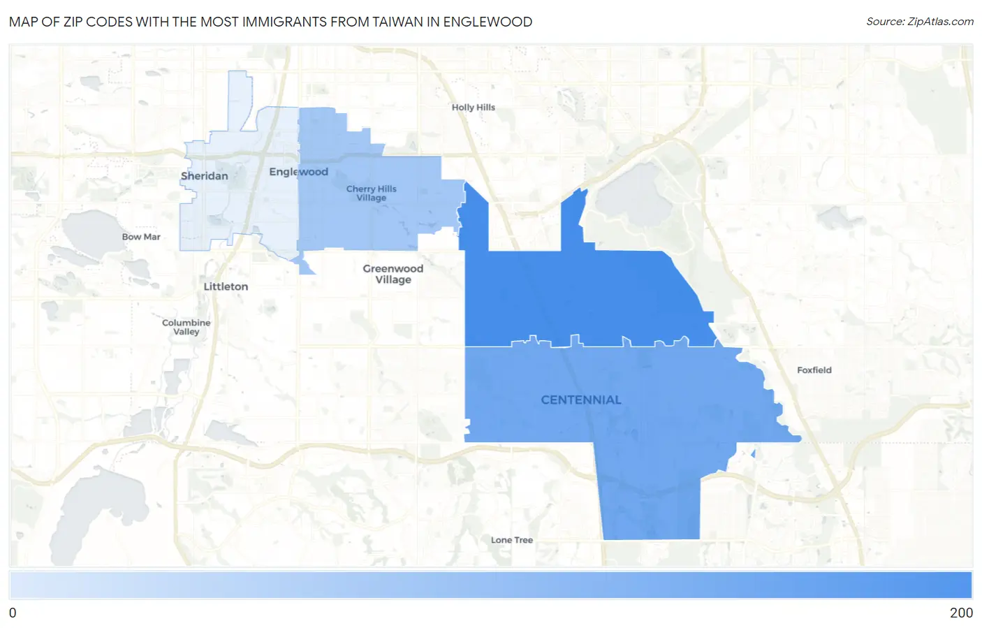 Zip Codes with the Most Immigrants from Taiwan in Englewood Map