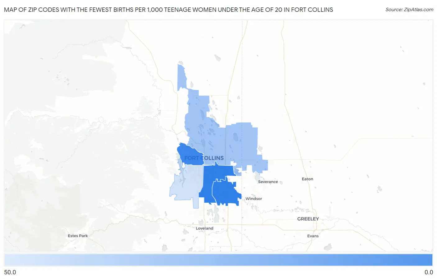 Zip Codes with the Fewest Births per 1,000 Teenage Women Under the Age of 20 in Fort Collins Map