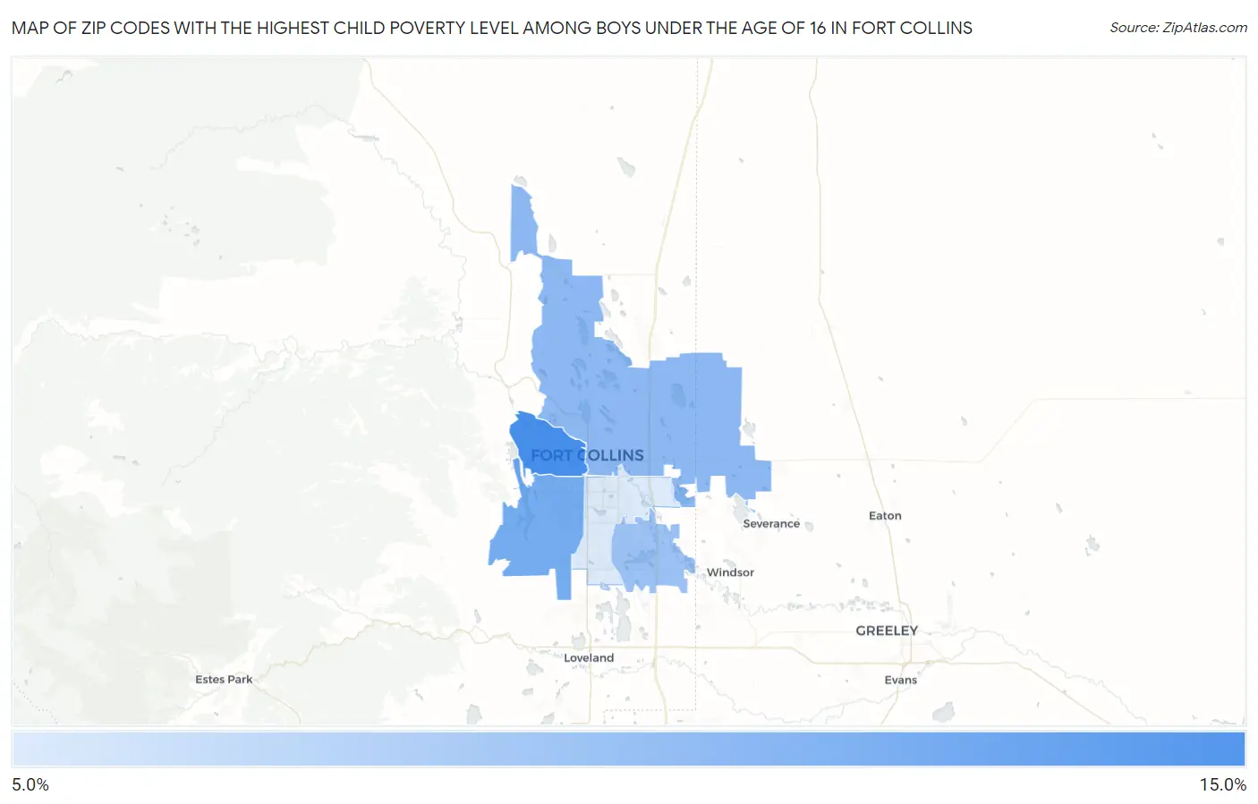 Zip Codes with the Highest Child Poverty Level Among Boys Under the Age of 16 in Fort Collins Map