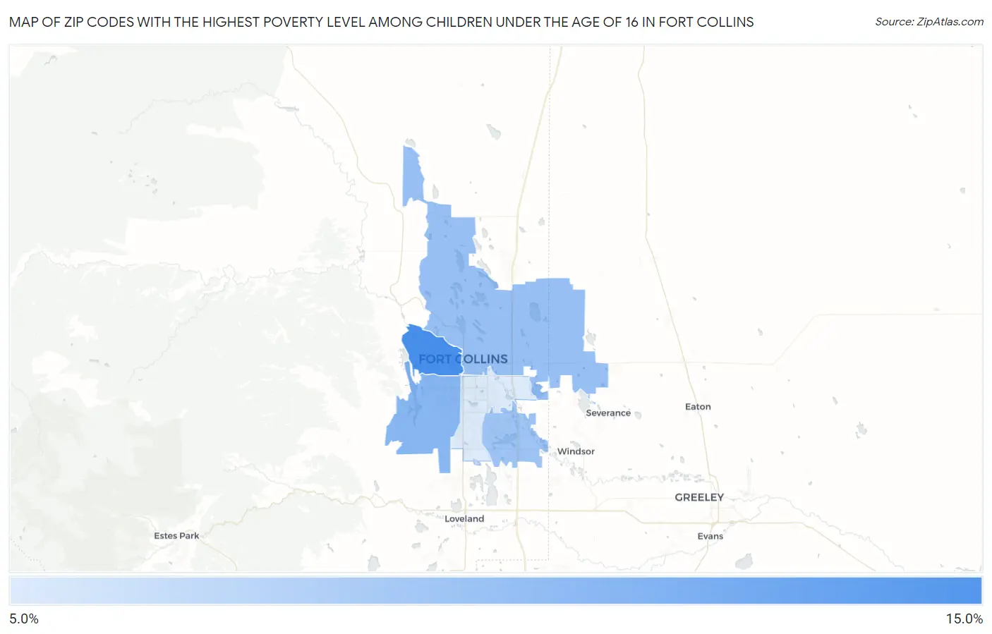 Zip Codes with the Highest Poverty Level Among Children Under the Age of 16 in Fort Collins Map
