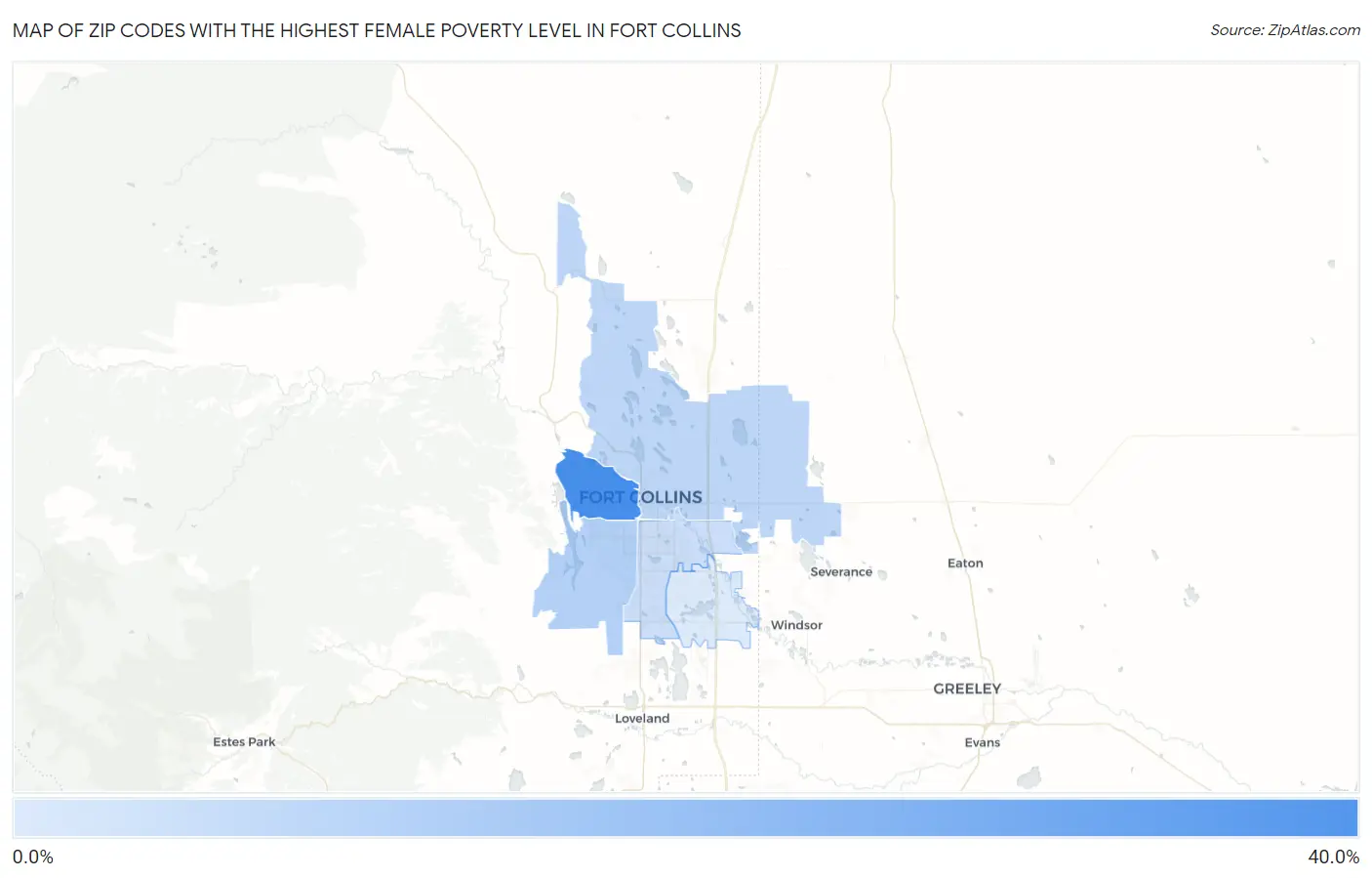 Zip Codes with the Highest Female Poverty Level in Fort Collins Map
