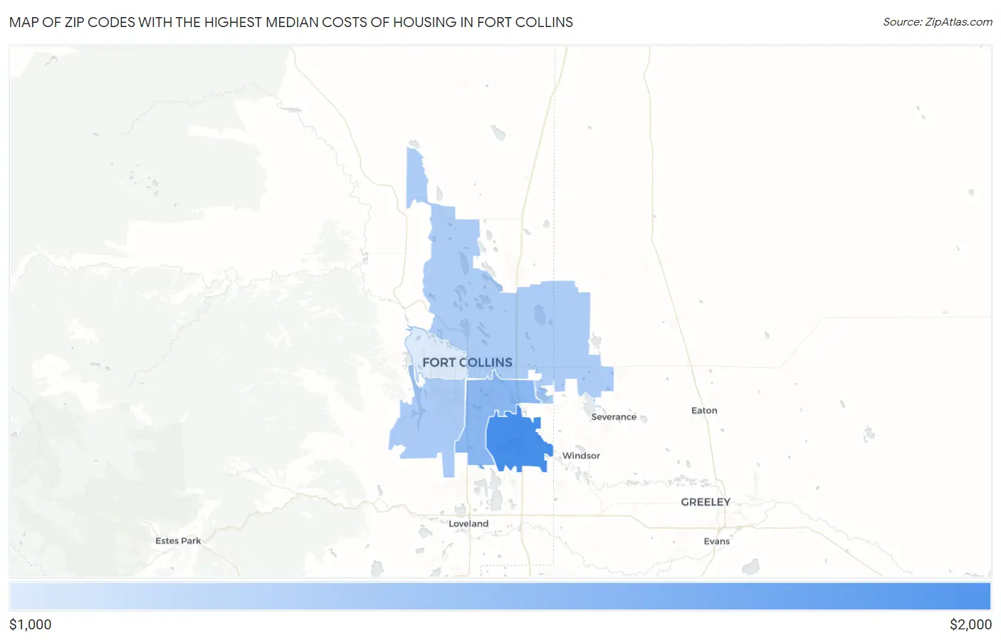 Zip Codes with the Highest Median Costs of Housing in Fort Collins Map