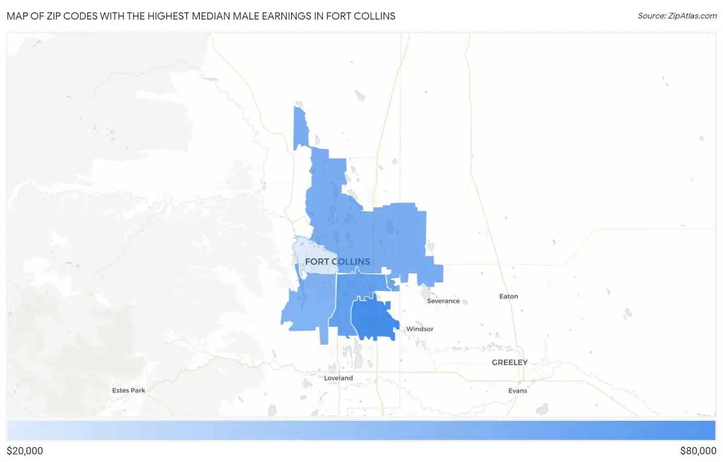 Zip Codes with the Highest Median Male Earnings in Fort Collins Map