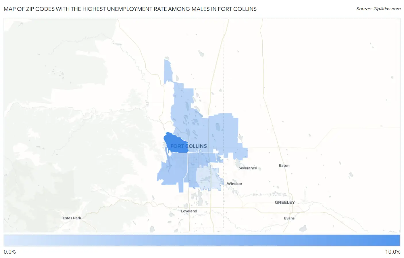 Zip Codes with the Highest Unemployment Rate Among Males in Fort Collins Map