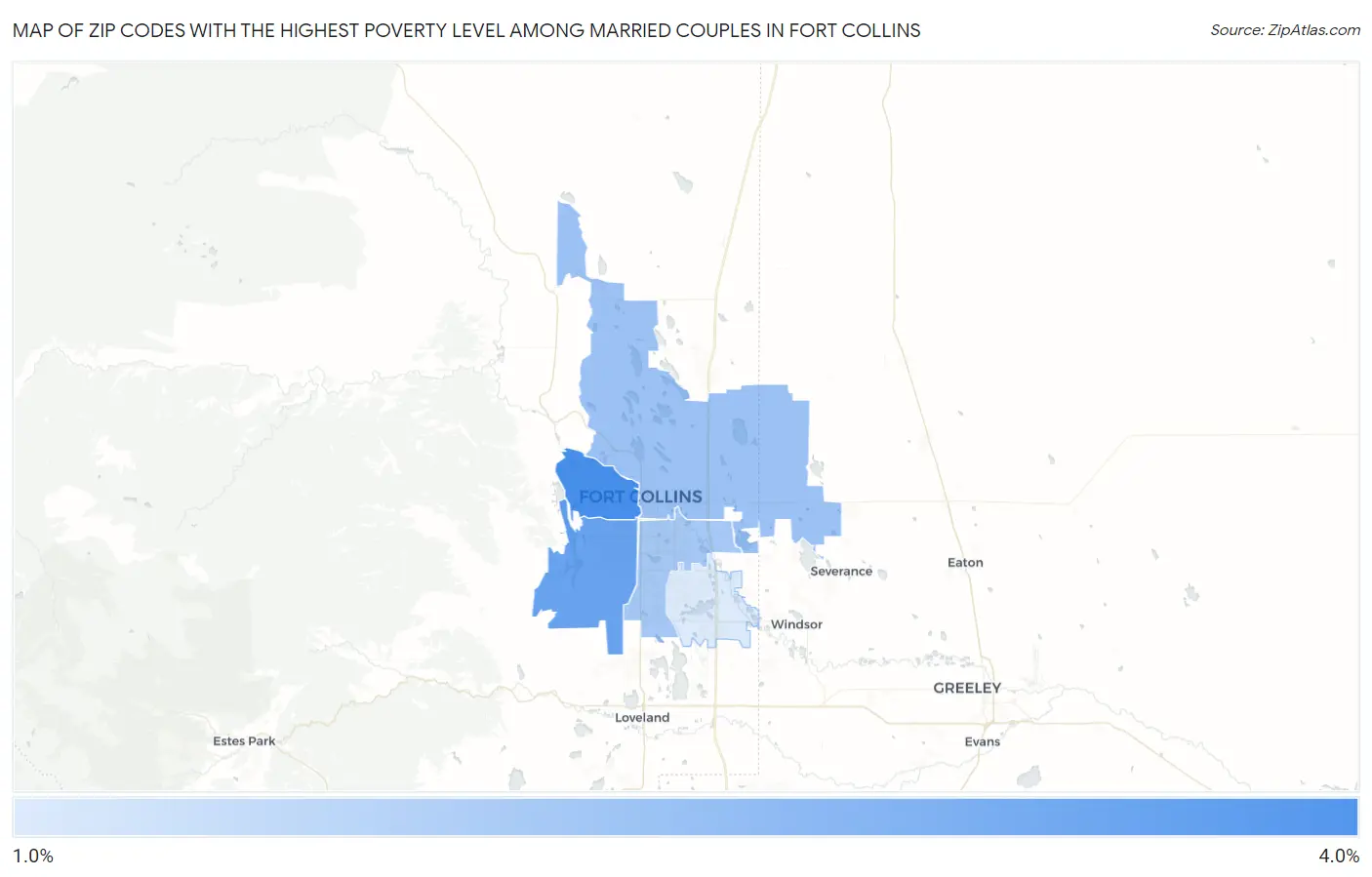 Zip Codes with the Highest Poverty Level Among Married Couples in Fort Collins Map