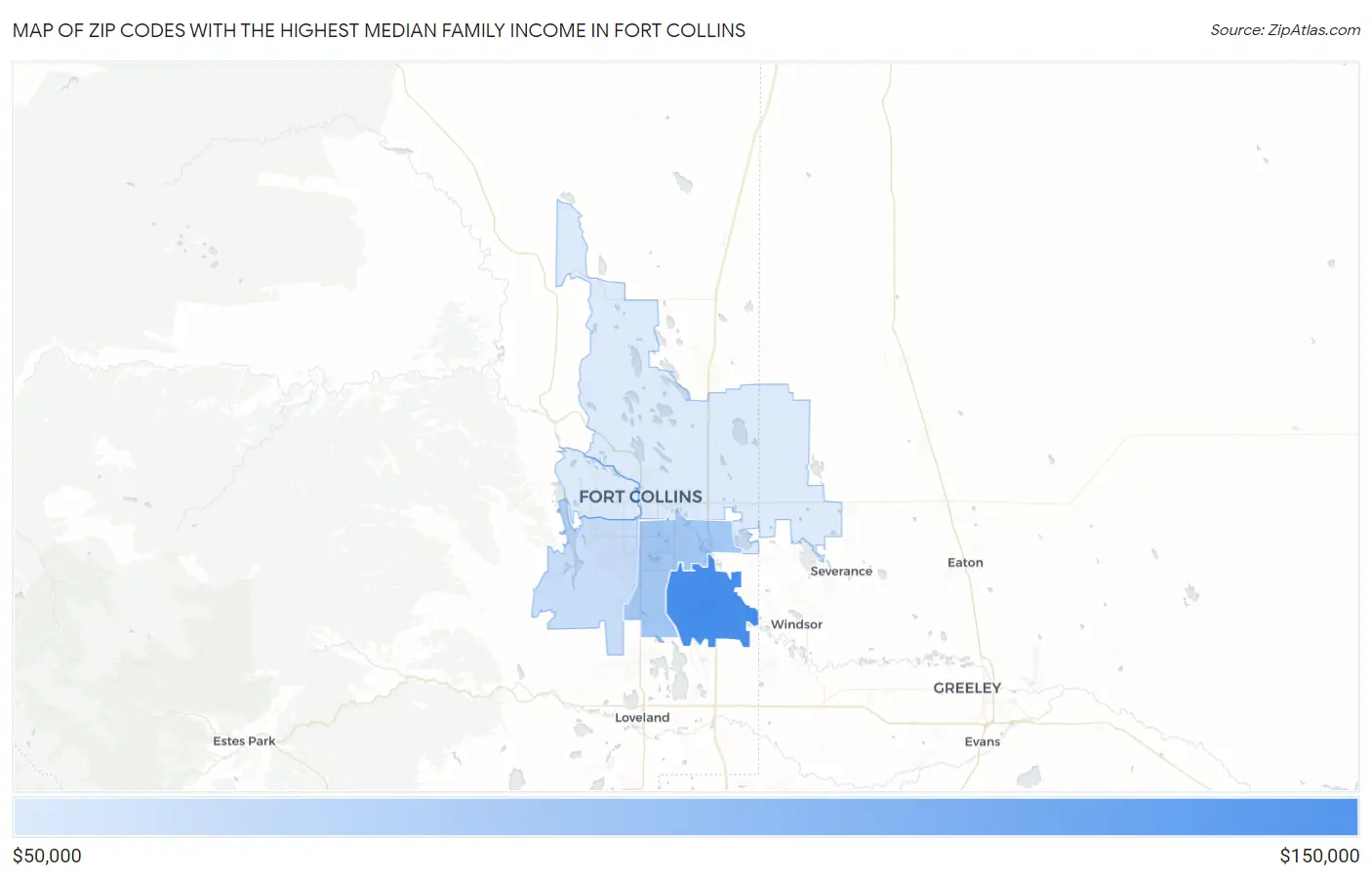 Zip Codes with the Highest Median Family Income in Fort Collins Map