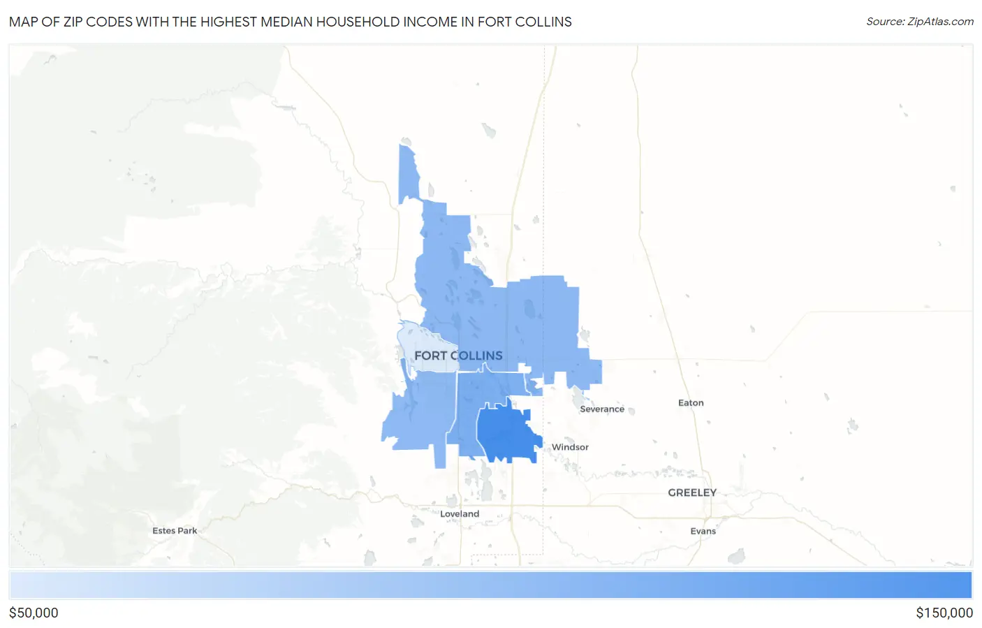 Zip Codes with the Highest Median Household Income in Fort Collins Map
