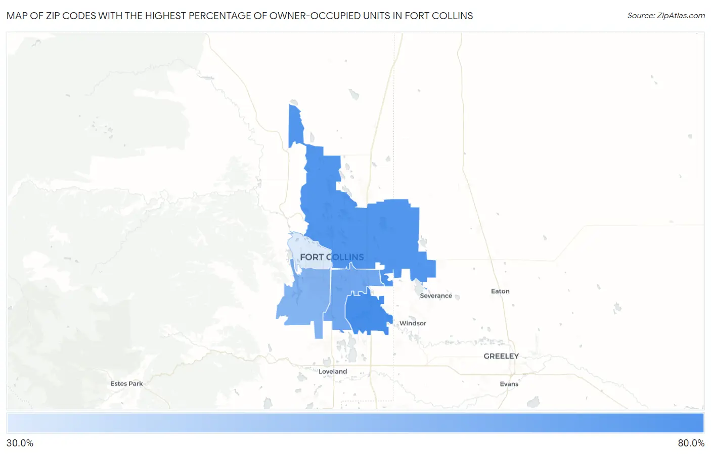 Zip Codes with the Highest Percentage of Owner-Occupied Units in Fort Collins Map