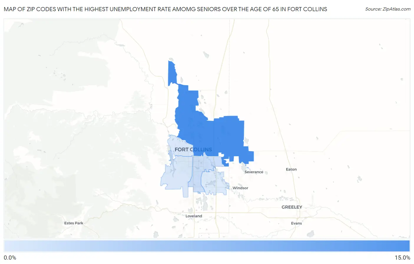 Zip Codes with the Highest Unemployment Rate Amomg Seniors Over the Age of 65 in Fort Collins Map