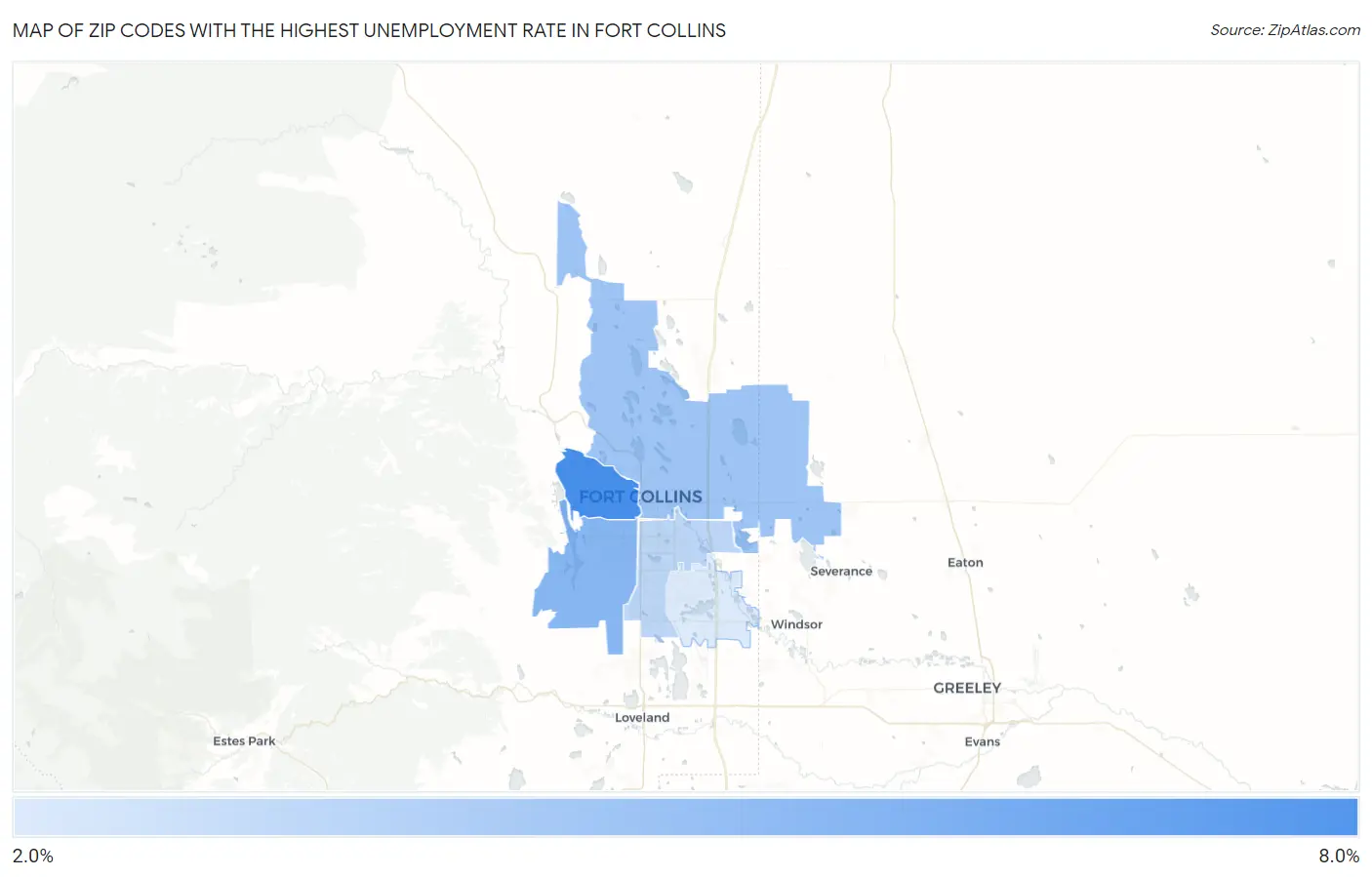 Zip Codes with the Highest Unemployment Rate in Fort Collins Map