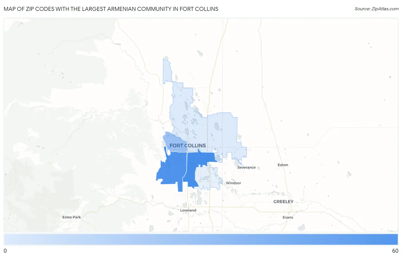 Zip Codes with the Largest Armenian Community in Fort Collins Map