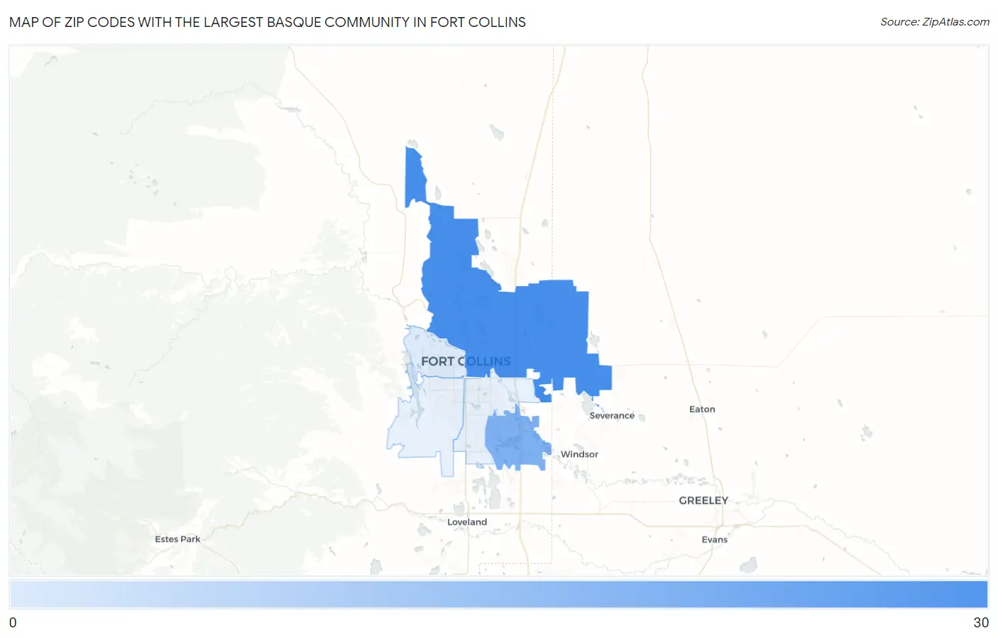 Zip Codes with the Largest Basque Community in Fort Collins Map