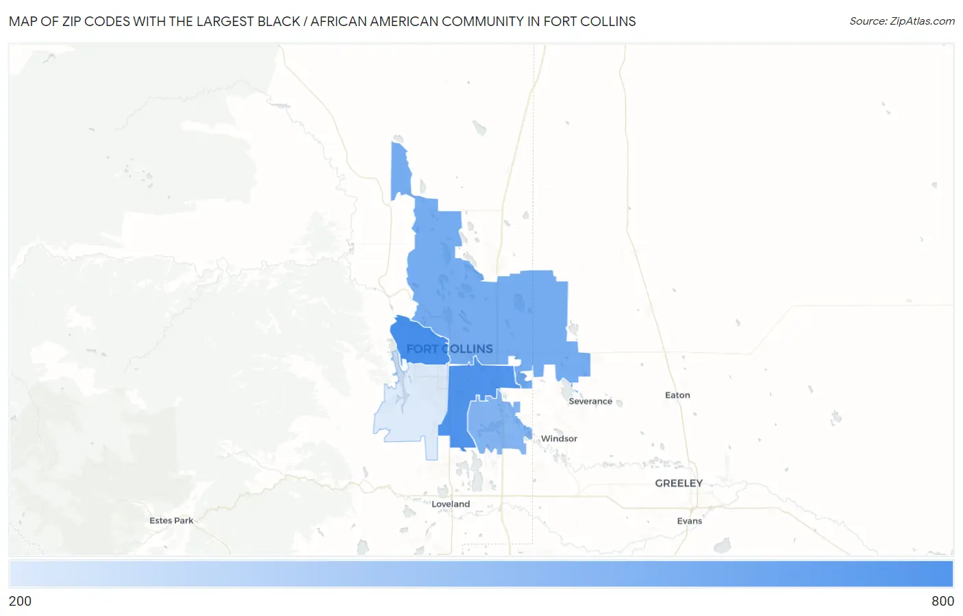 Zip Codes with the Largest Black / African American Community in Fort Collins Map