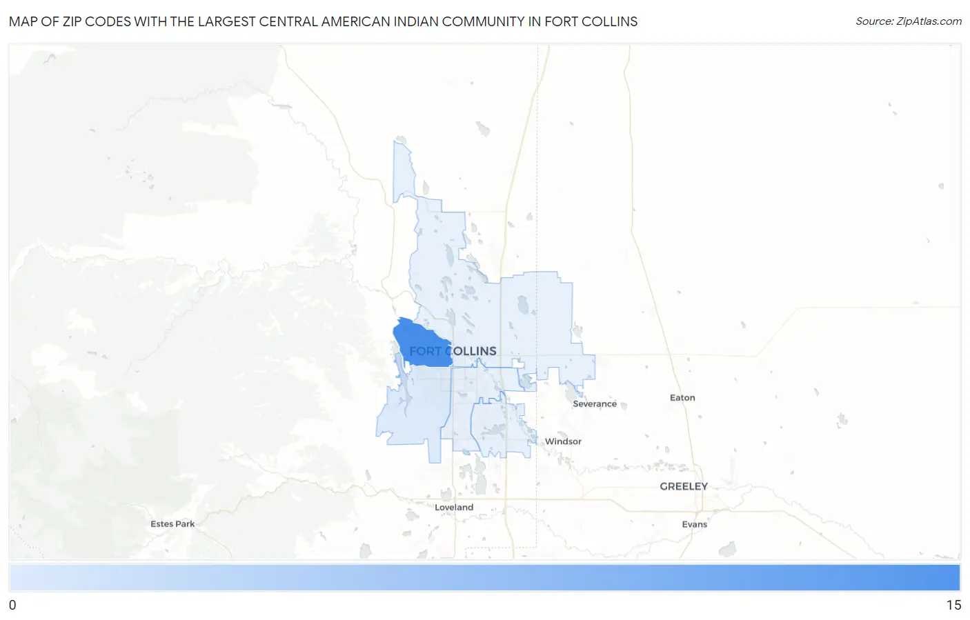 Zip Codes with the Largest Central American Indian Community in Fort Collins Map