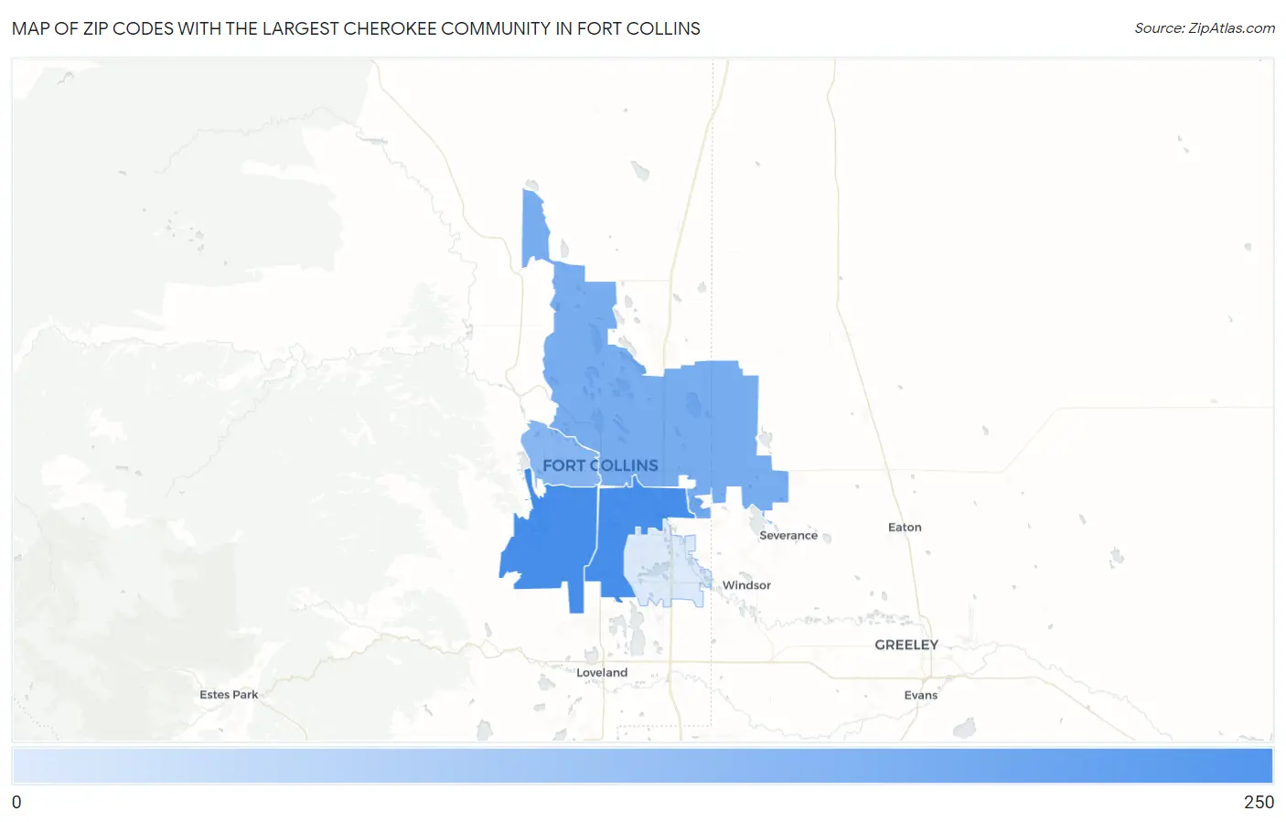 Zip Codes with the Largest Cherokee Community in Fort Collins Map