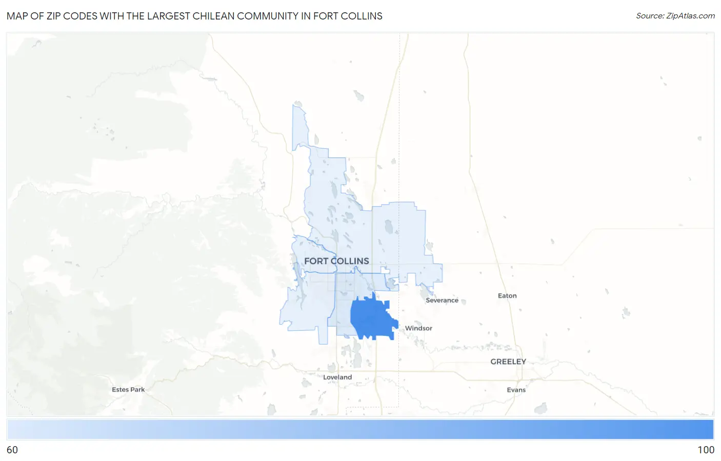 Zip Codes with the Largest Chilean Community in Fort Collins Map