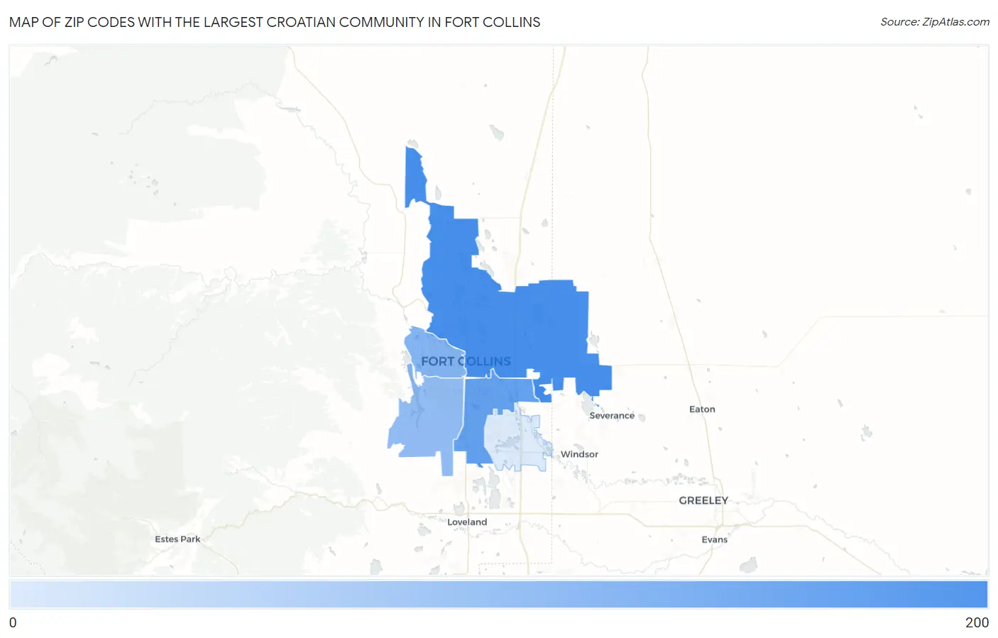 Zip Codes with the Largest Croatian Community in Fort Collins Map
