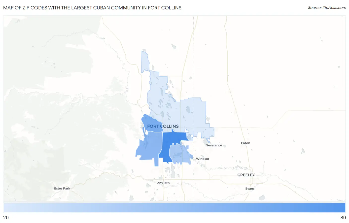 Zip Codes with the Largest Cuban Community in Fort Collins Map