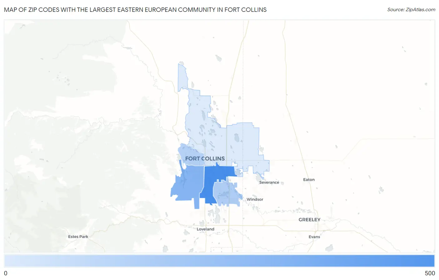 Zip Codes with the Largest Eastern European Community in Fort Collins Map