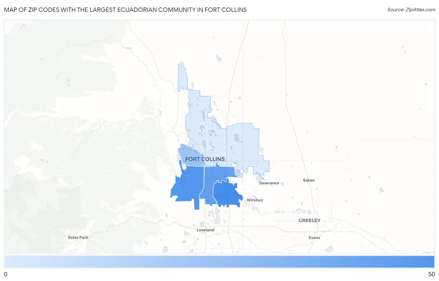 Zip Codes with the Largest Ecuadorian Community in Fort Collins Map