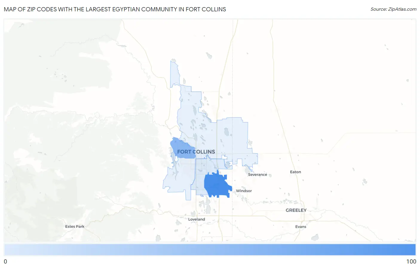 Zip Codes with the Largest Egyptian Community in Fort Collins Map