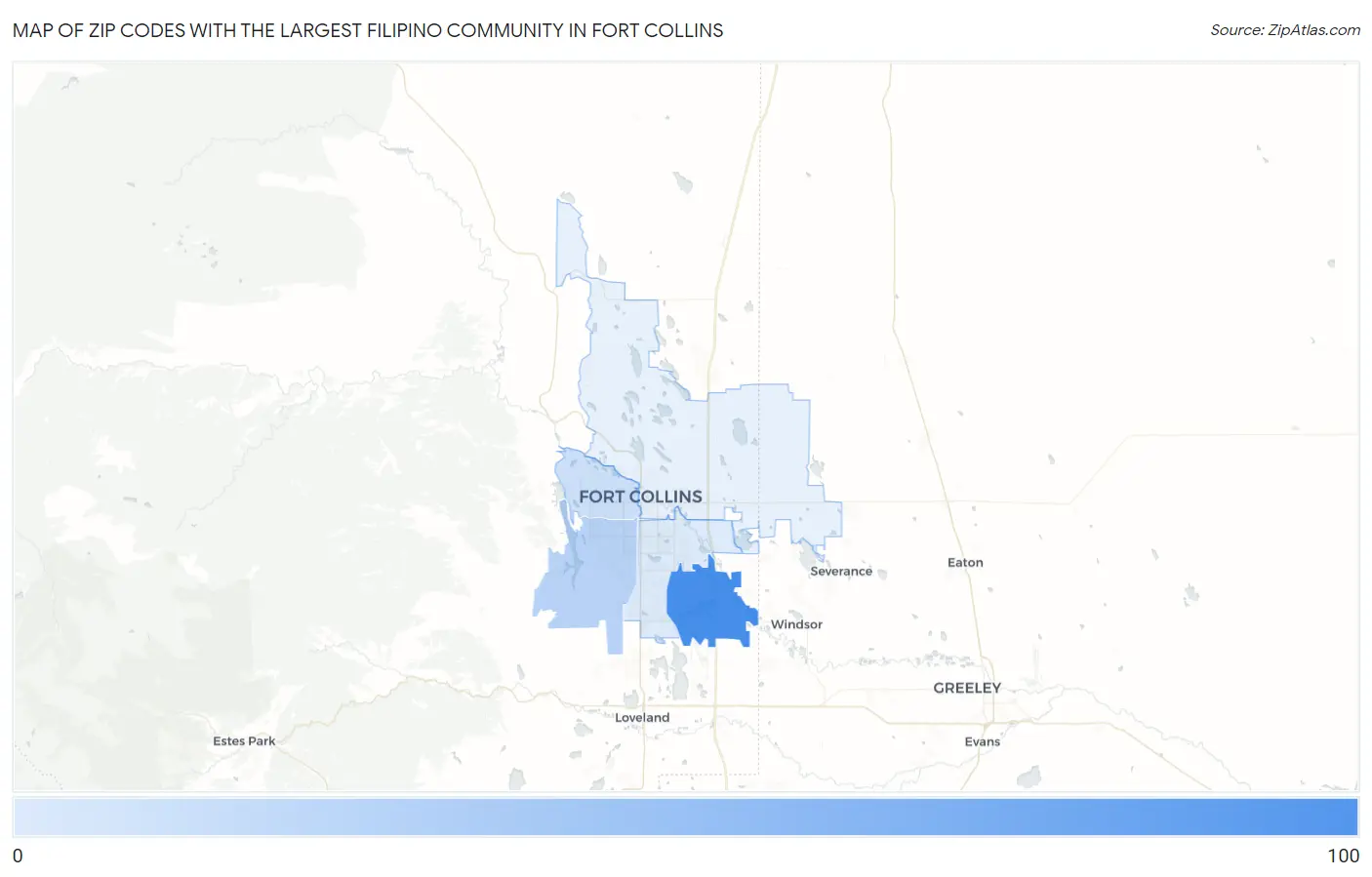 Zip Codes with the Largest Filipino Community in Fort Collins Map