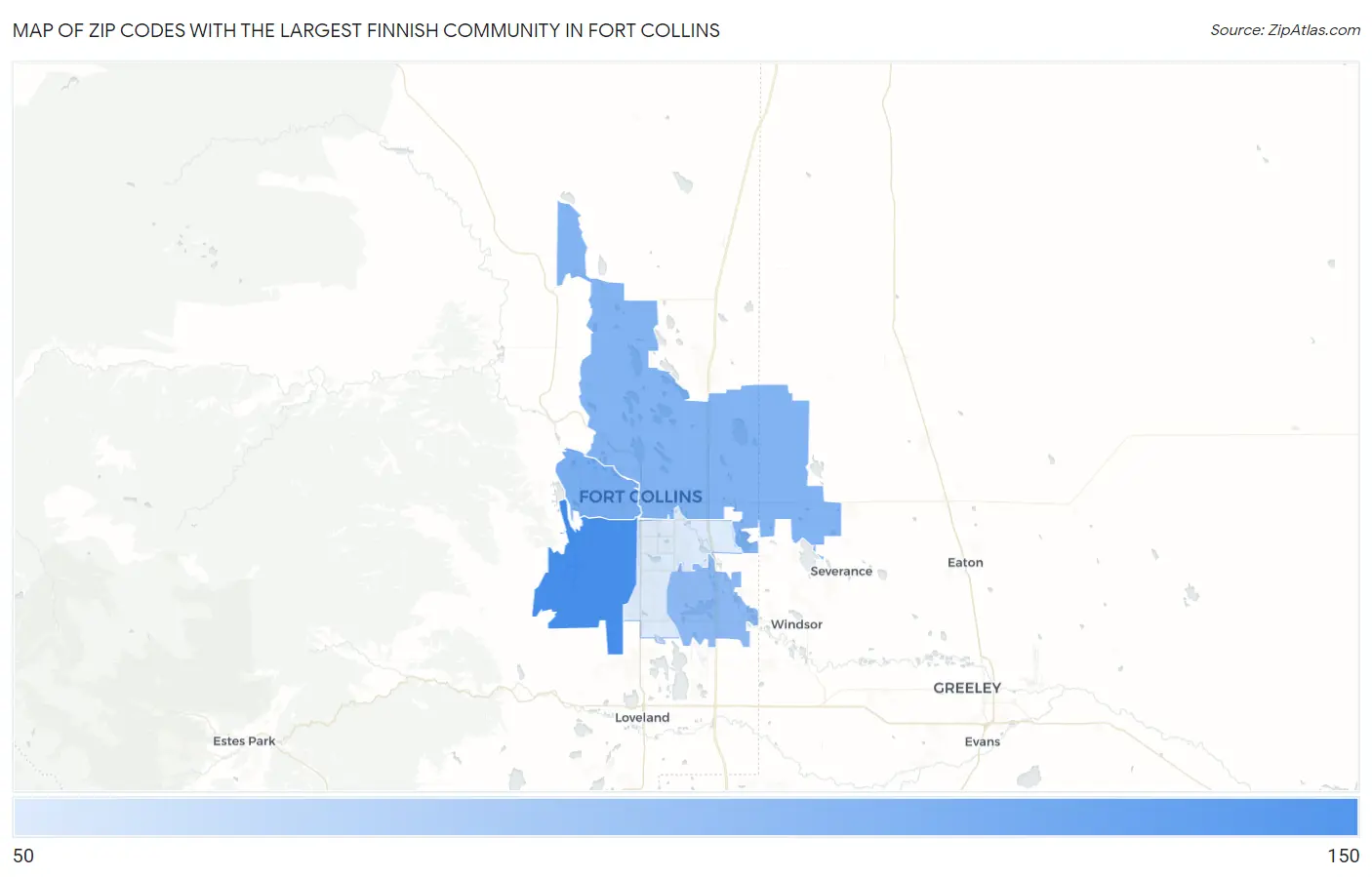 Zip Codes with the Largest Finnish Community in Fort Collins Map
