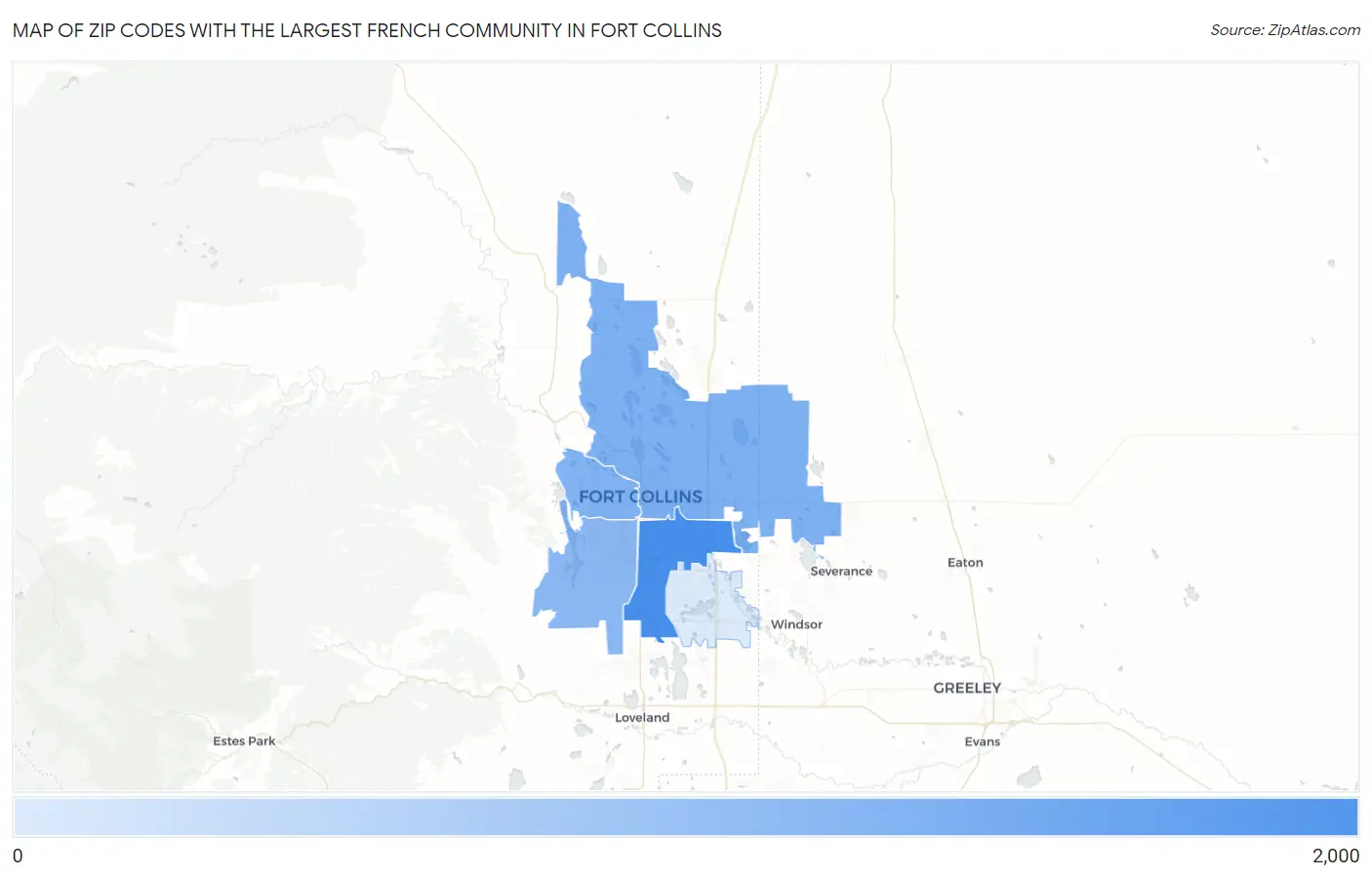 Zip Codes with the Largest French Community in Fort Collins Map