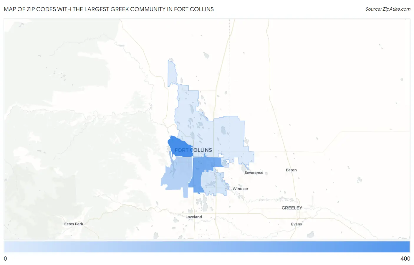 Zip Codes with the Largest Greek Community in Fort Collins Map