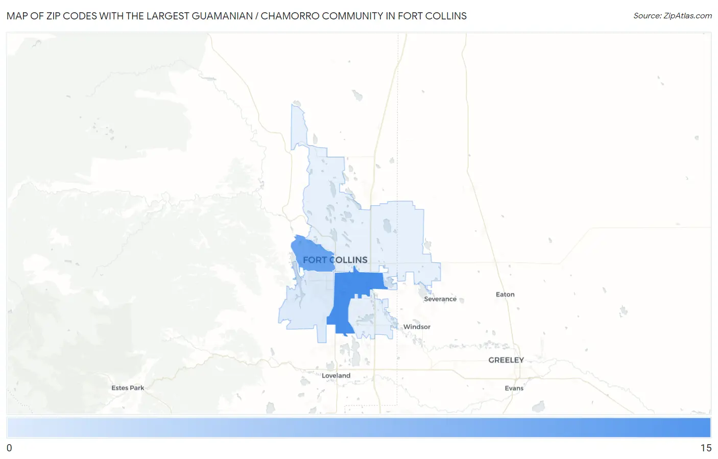Zip Codes with the Largest Guamanian / Chamorro Community in Fort Collins Map