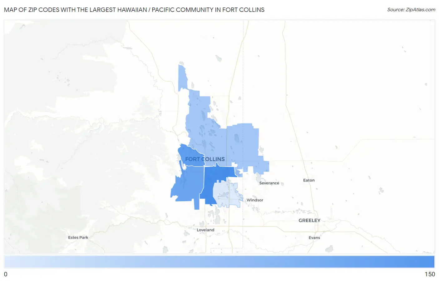 Zip Codes with the Largest Hawaiian / Pacific Community in Fort Collins Map