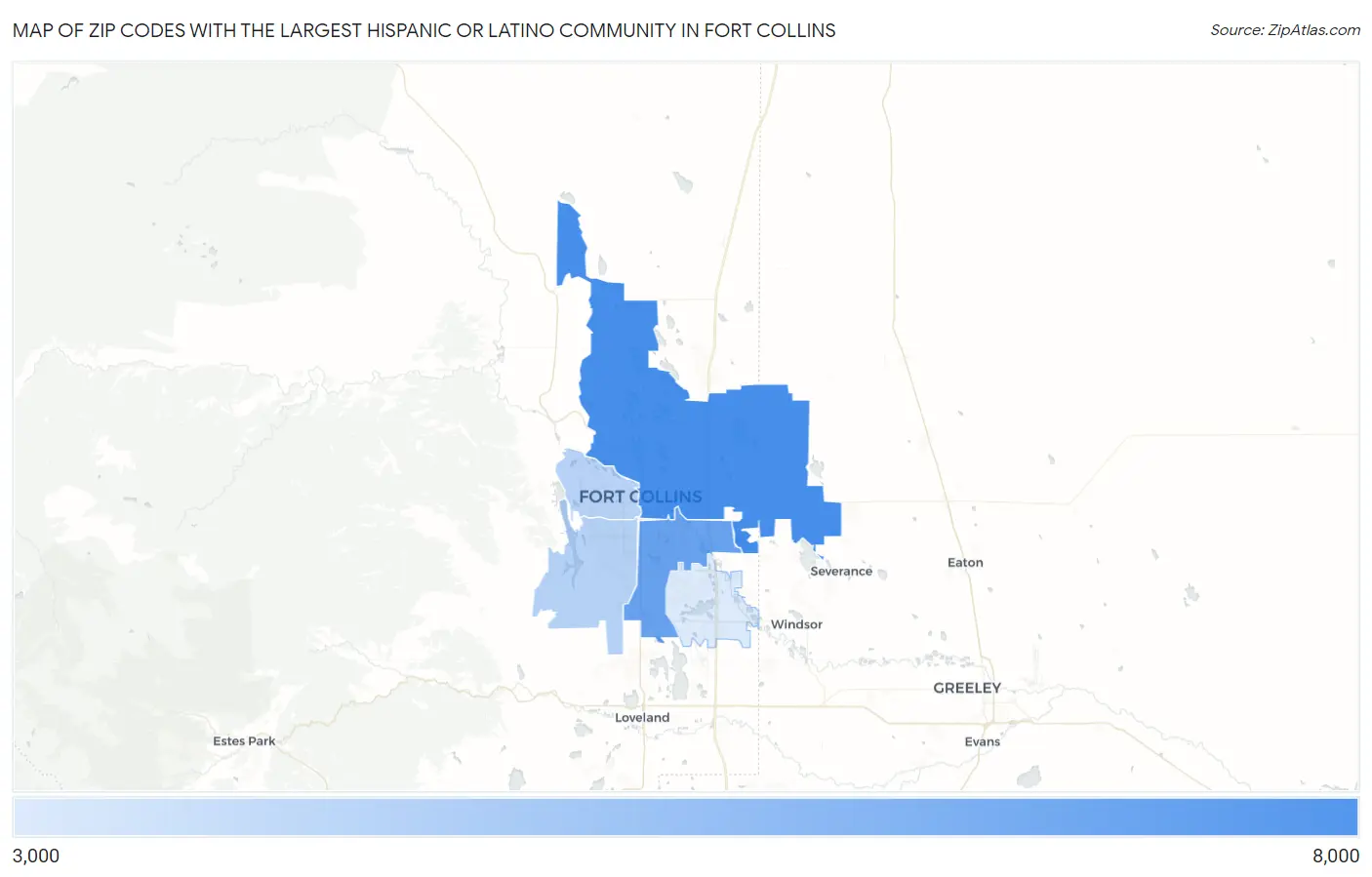 Zip Codes with the Largest Hispanic or Latino Community in Fort Collins Map