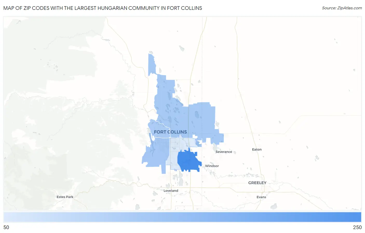 Zip Codes with the Largest Hungarian Community in Fort Collins Map