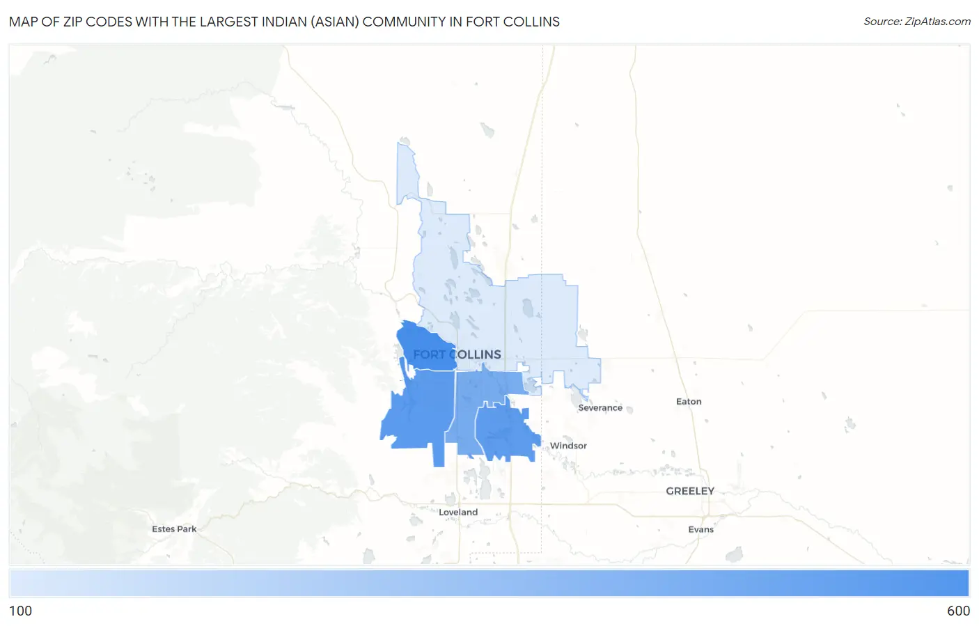 Zip Codes with the Largest Indian (Asian) Community in Fort Collins Map