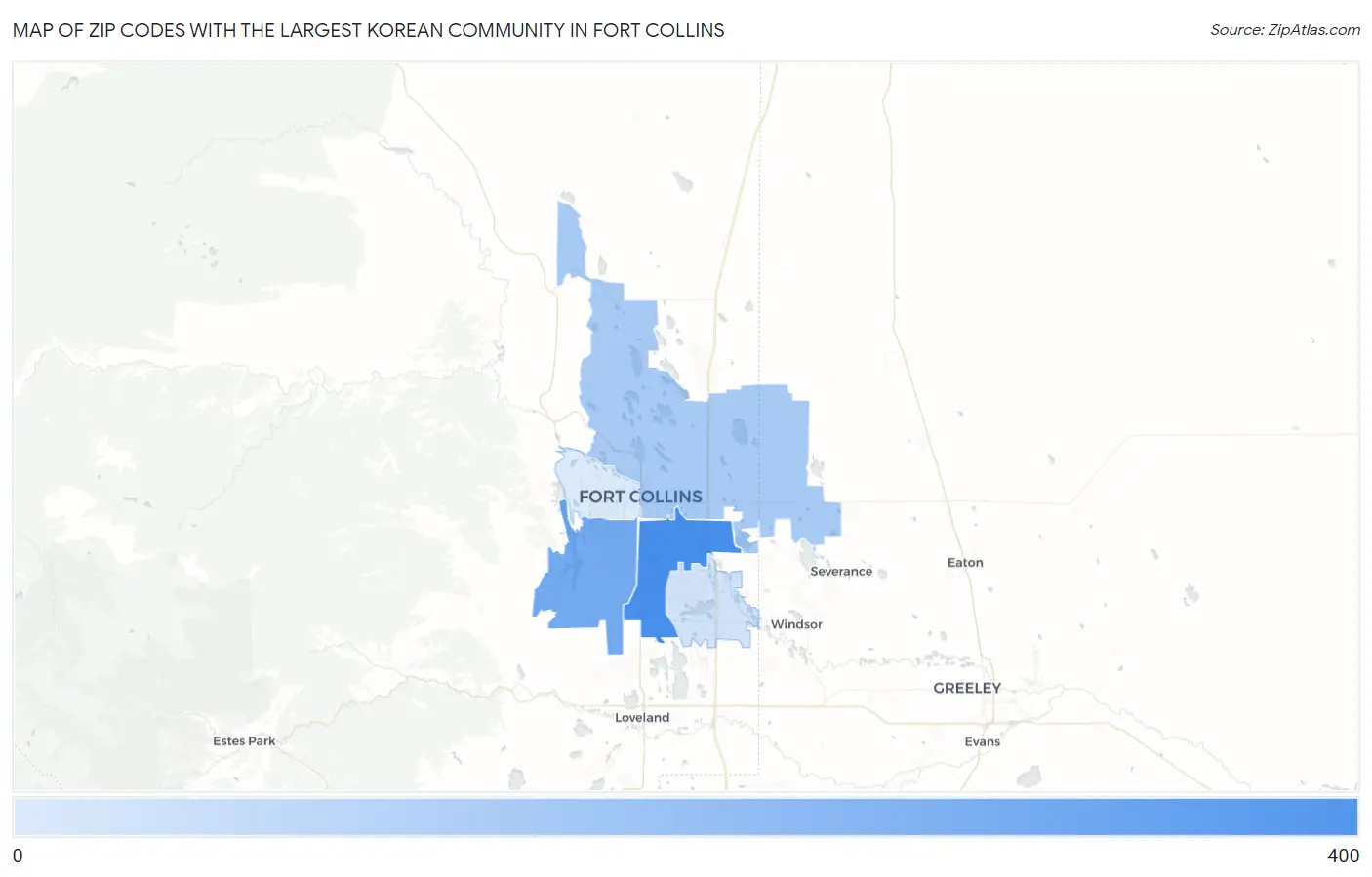 Zip Codes with the Largest Korean Community in Fort Collins Map