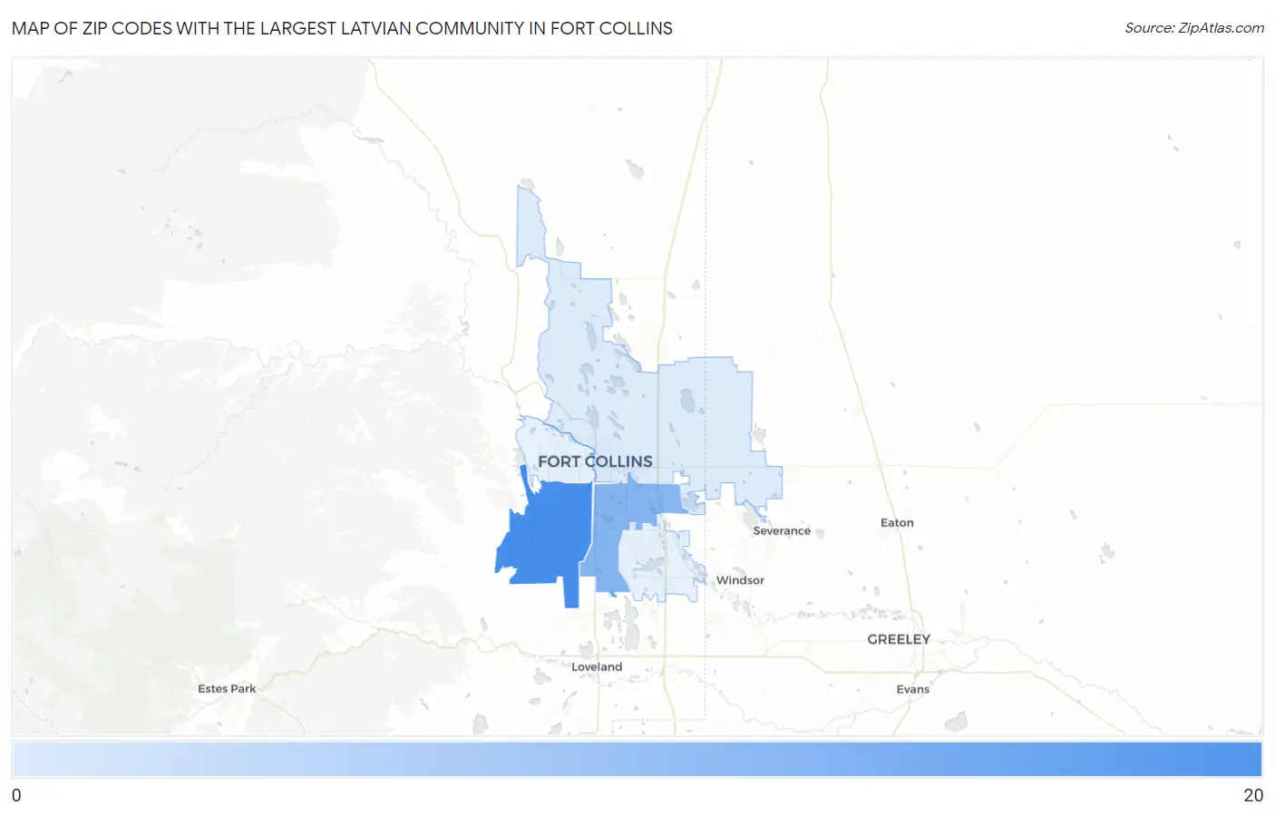 Zip Codes with the Largest Latvian Community in Fort Collins Map