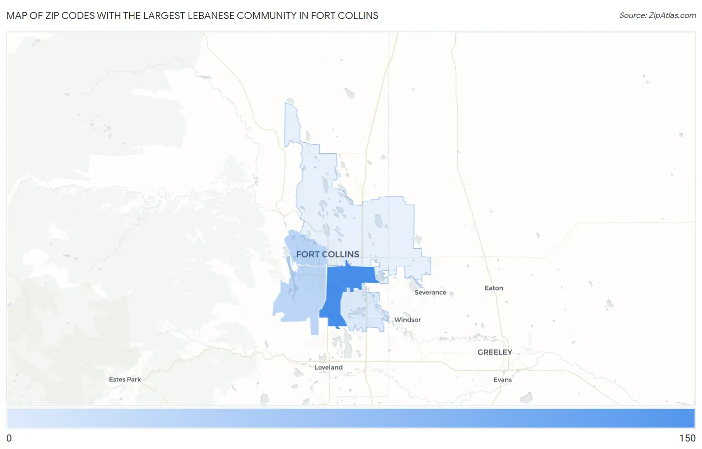 Zip Codes with the Largest Lebanese Community in Fort Collins Map