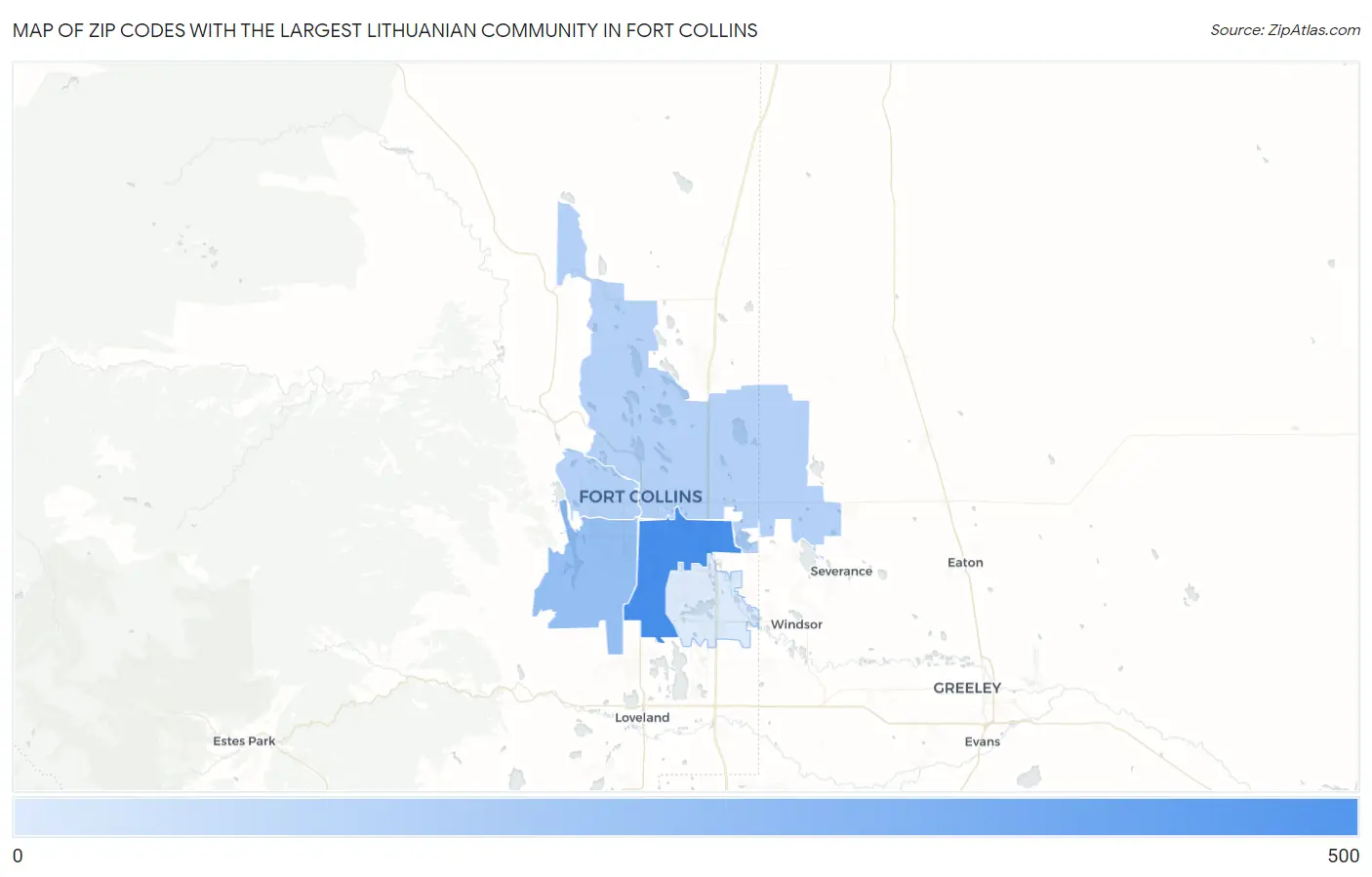 Zip Codes with the Largest Lithuanian Community in Fort Collins Map