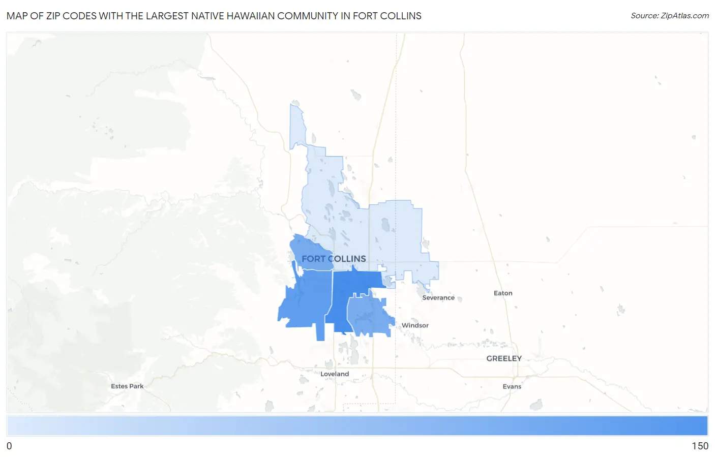 Zip Codes with the Largest Native Hawaiian Community in Fort Collins Map