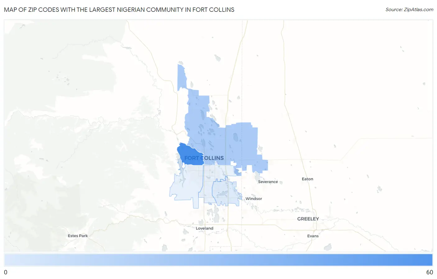 Zip Codes with the Largest Nigerian Community in Fort Collins Map