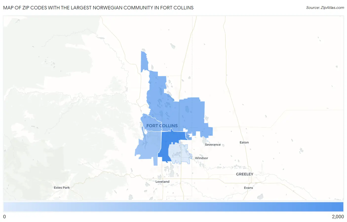 Zip Codes with the Largest Norwegian Community in Fort Collins Map