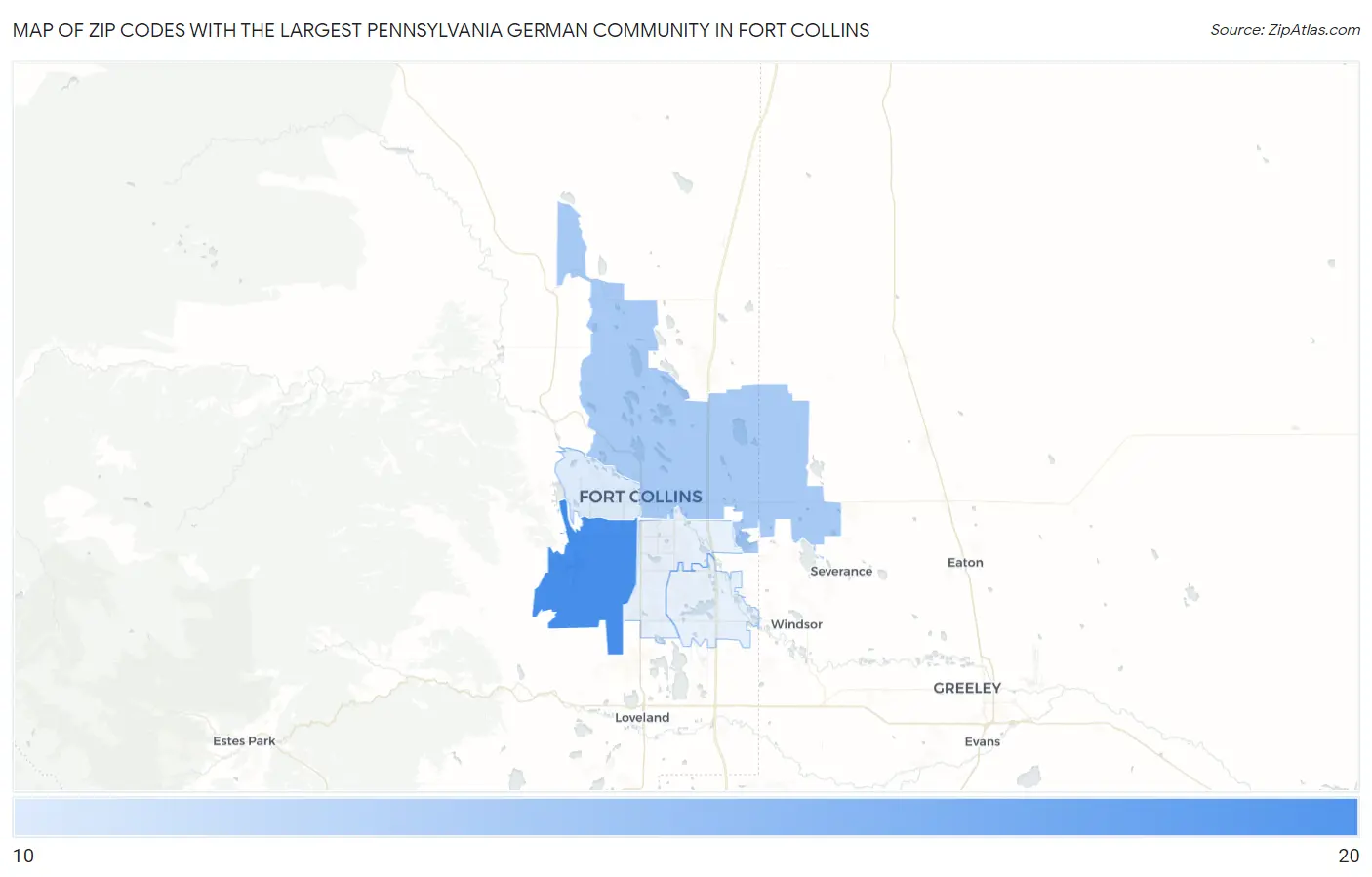 Zip Codes with the Largest Pennsylvania German Community in Fort Collins Map