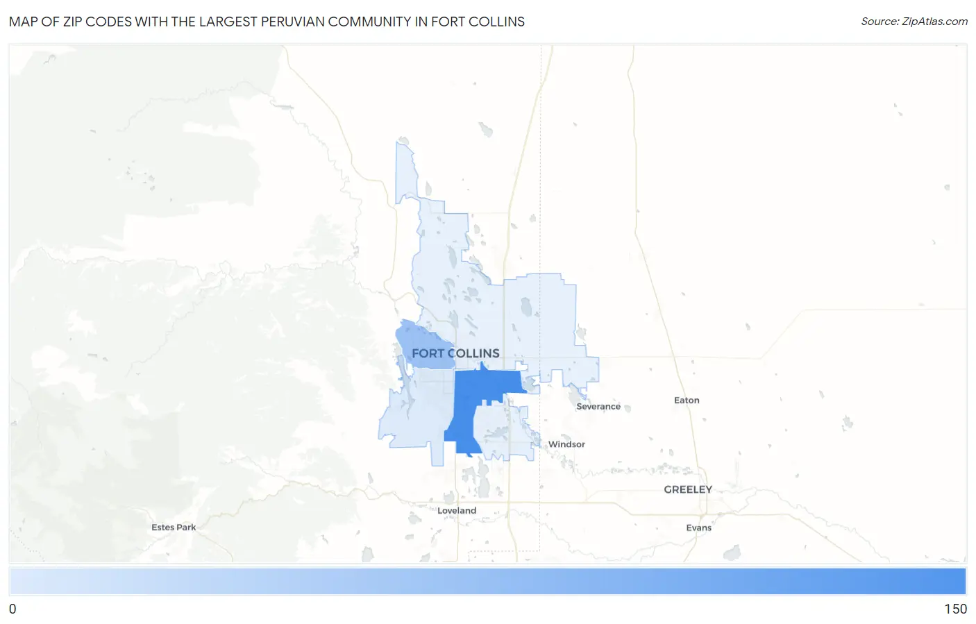 Zip Codes with the Largest Peruvian Community in Fort Collins Map