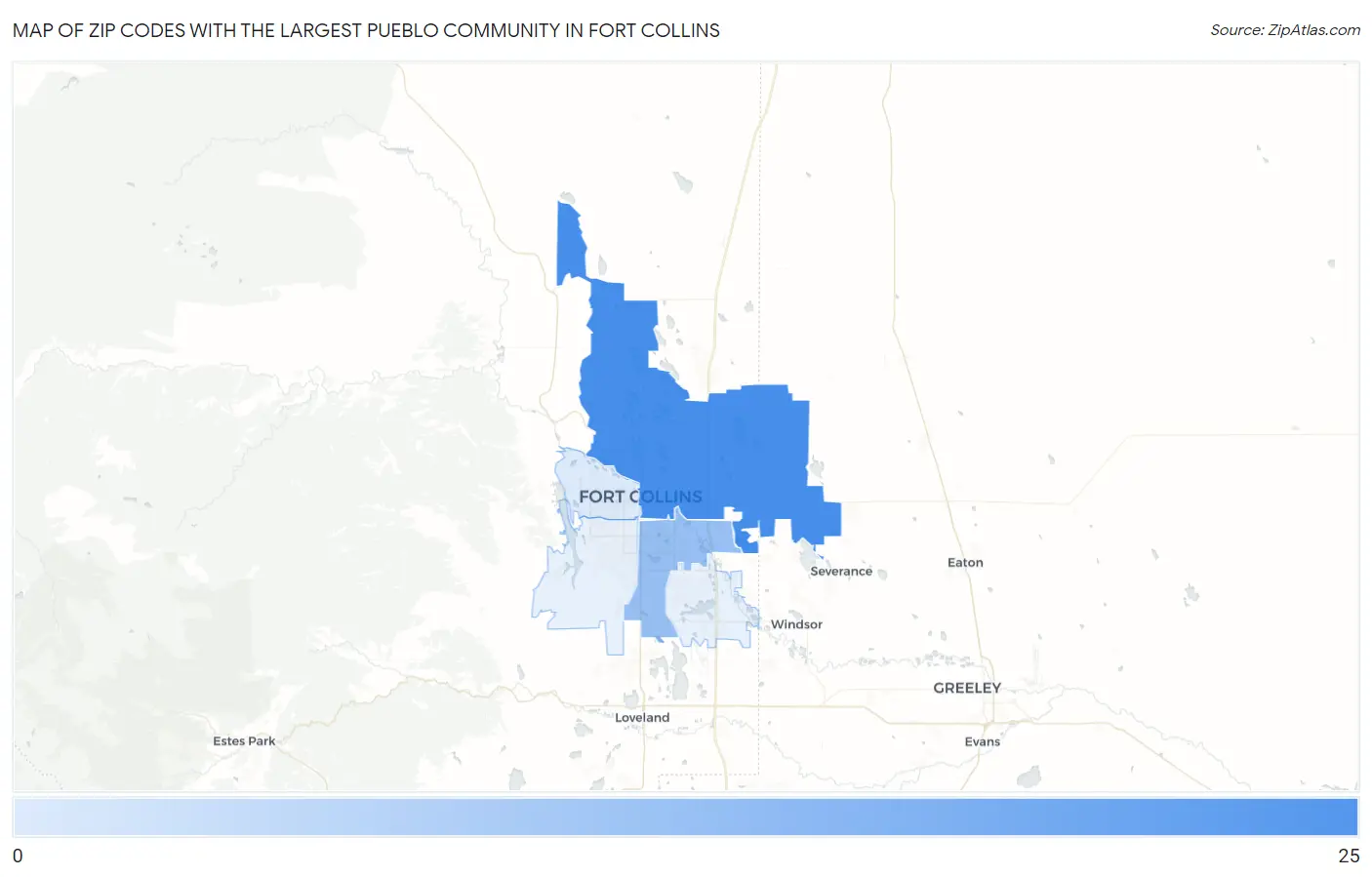 Zip Codes with the Largest Pueblo Community in Fort Collins Map
